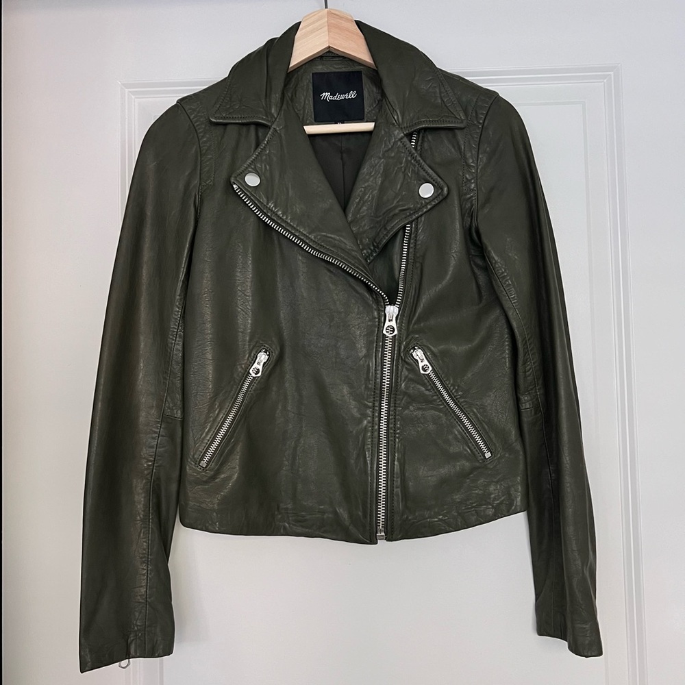 Madewell Leather Jacket Dark Forest Green